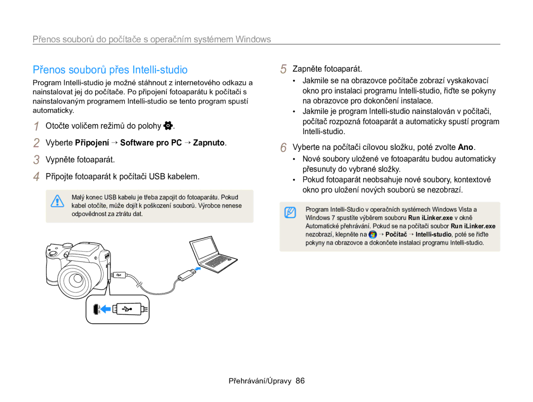 Samsung EC-WB100ZBARE3 manual Přenos souborů přes Intelli-studio, Přenos souborů do počítače s operačním systémem Windows 