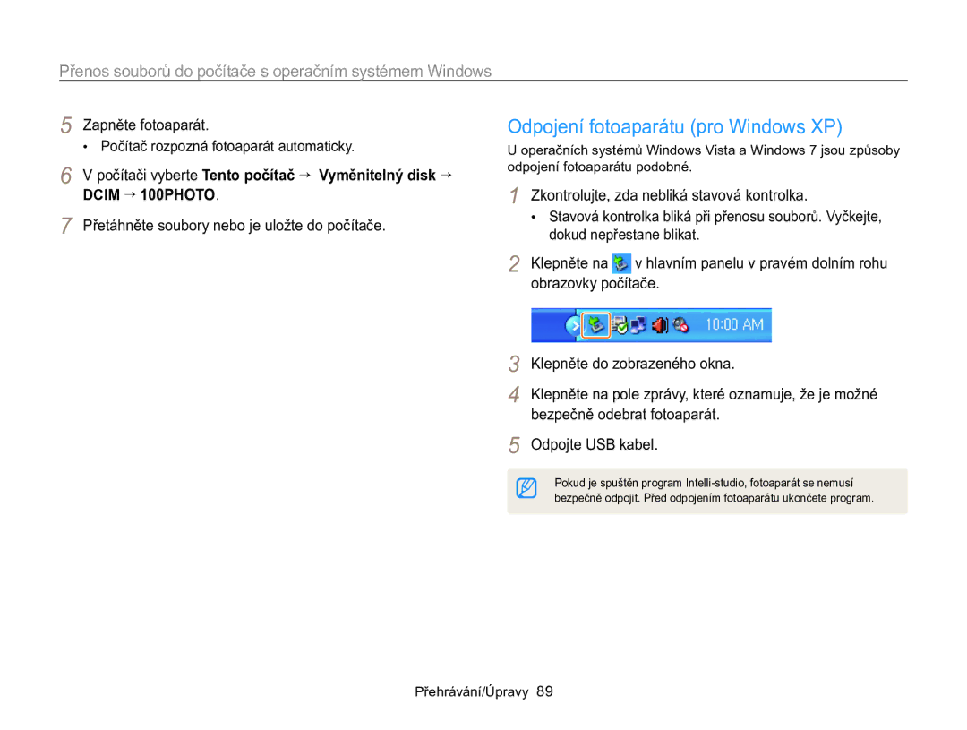 Samsung EC-WB100ZBABE3, EC-WB100ZBARE3 manual Odpojení fotoaparátu pro Windows XP 