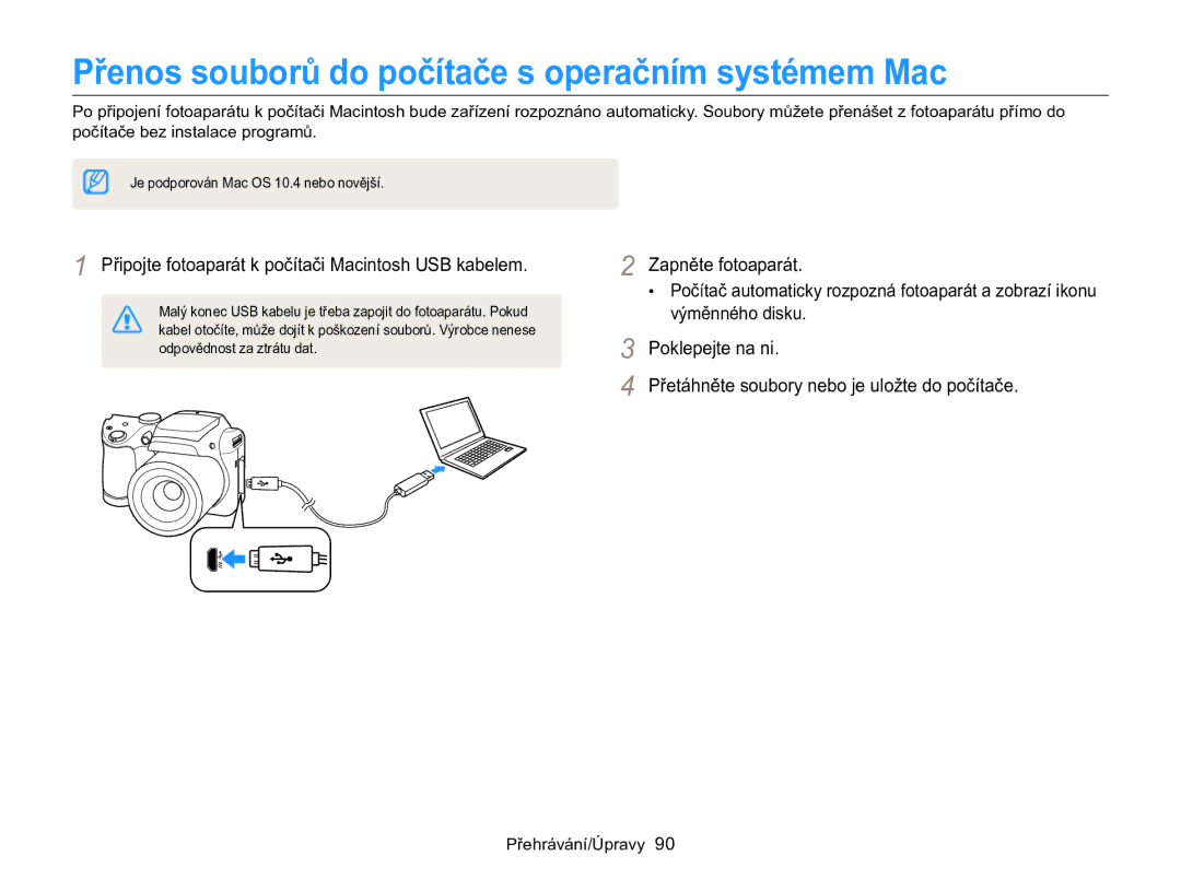 Samsung EC-WB100ZBARE3, EC-WB100ZBABE3 manual Přenos souborů do počítače s operačním systémem Mac 