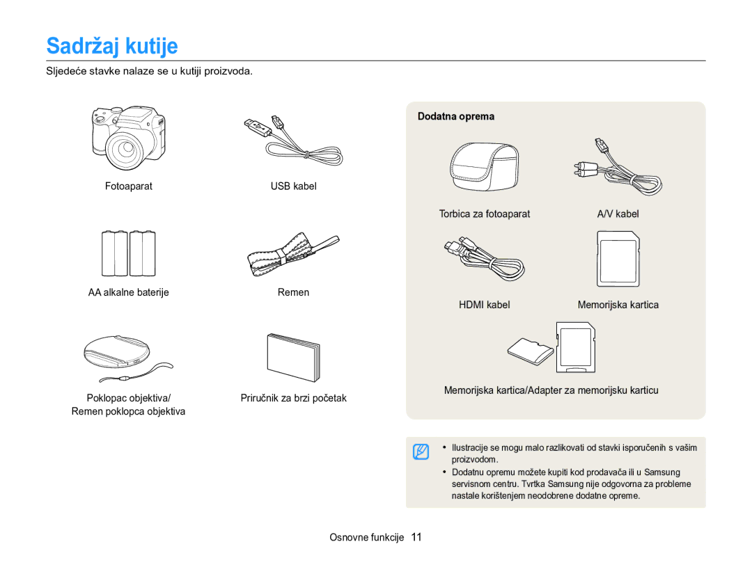 Samsung EC-WB100ZBABE3, EC-WB100ZBARE3 manual Sadržaj kutije, Dodatna oprema 