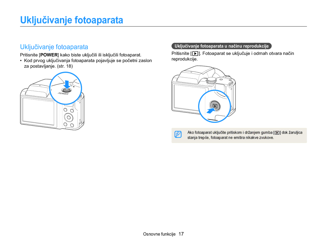 Samsung EC-WB100ZBABE3, EC-WB100ZBARE3 manual Uključivanje fotoaparata u načinu reprodukcije 