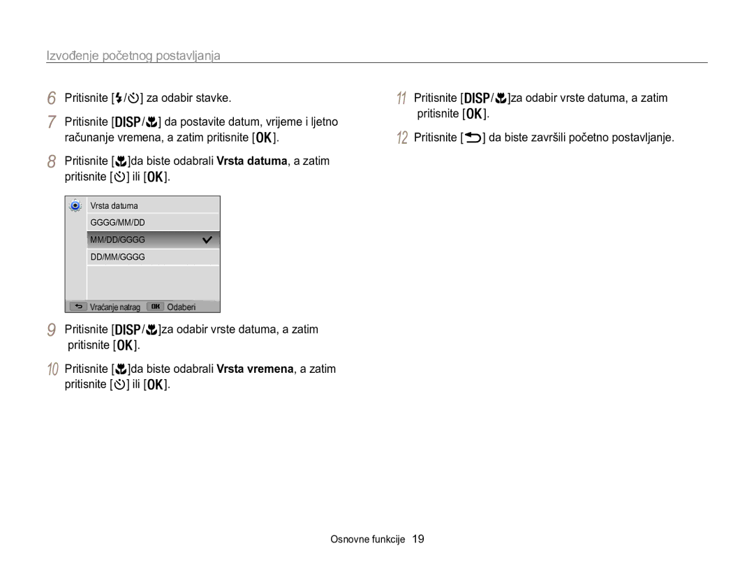 Samsung EC-WB100ZBABE3 manual Izvođenje početnog postavljanja,  / za odabir stavke, Računanje vremena, a zatim pritisnite 