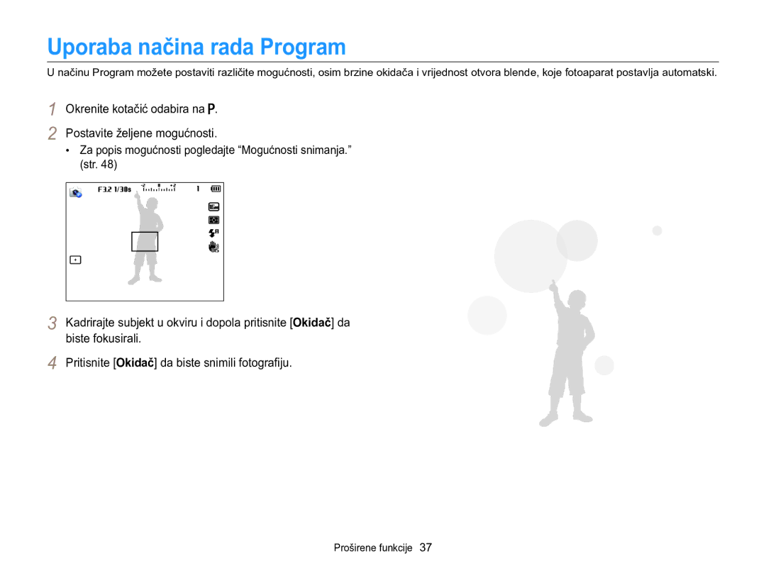 Samsung EC-WB100ZBABE3, EC-WB100ZBARE3 manual Uporaba načina rada Program 