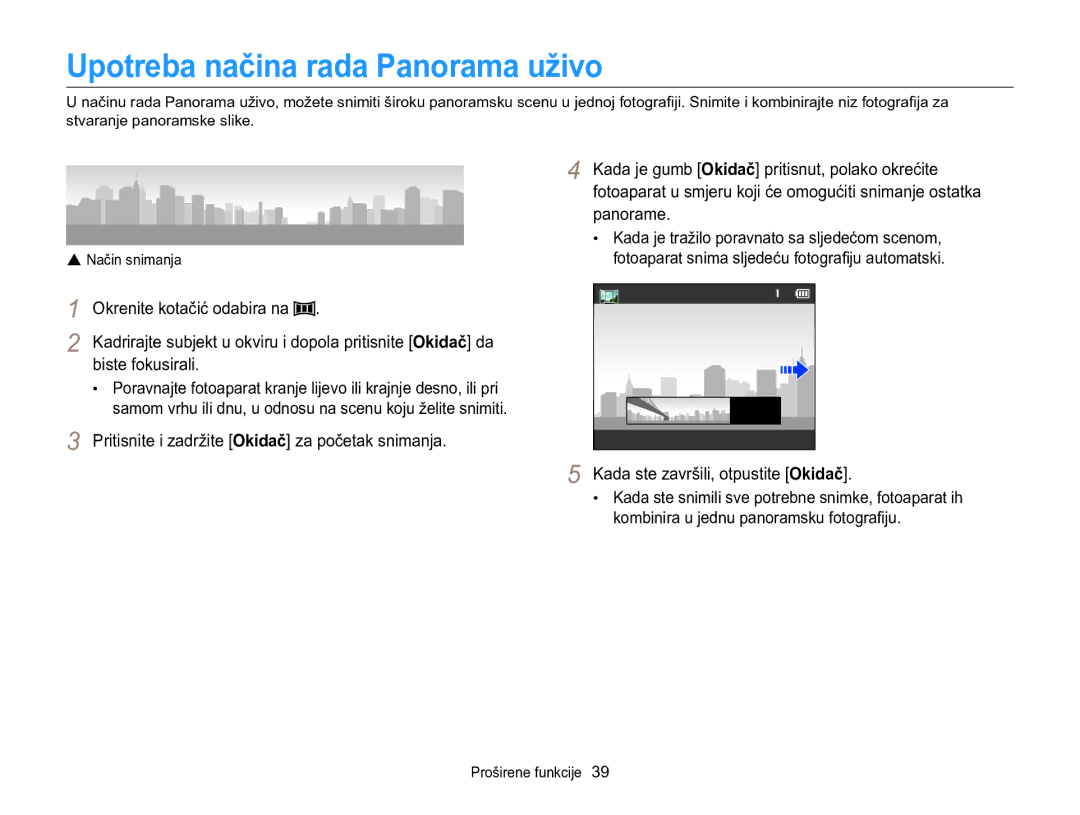 Samsung EC-WB100ZBABE3, EC-WB100ZBARE3 manual Upotreba načina rada Panorama uživo, Kada ste završili, otpustite Okidač 