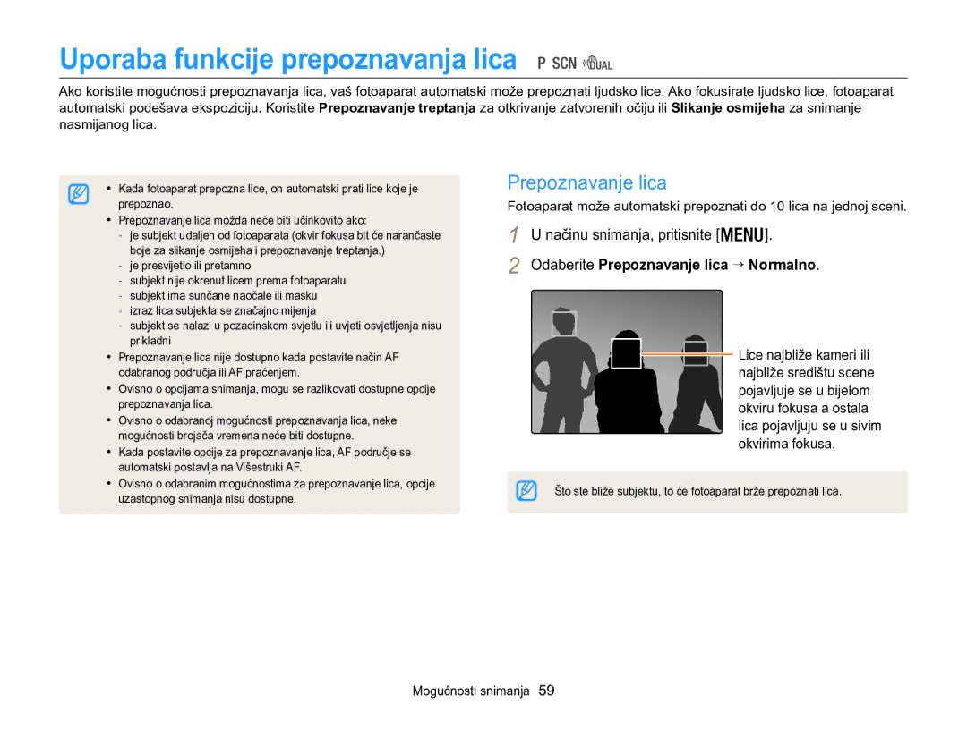 Samsung EC-WB100ZBABE3, EC-WB100ZBARE3 manual Uporaba funkcije prepoznavanja lica, Prepoznavanje lica 