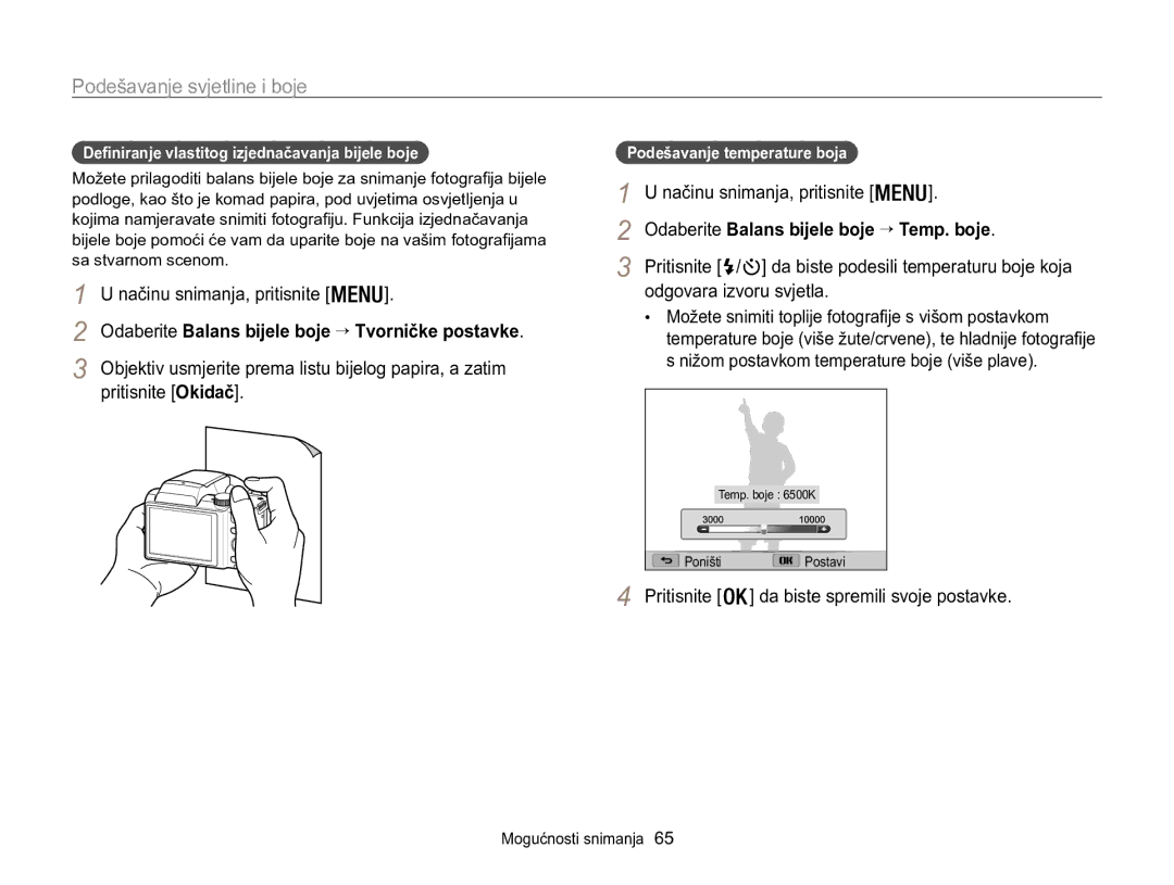 Samsung EC-WB100ZBABE3 manual Pritisnite Okidač, Odaberite Balans bijele boje → Temp. boje, Odgovara izvoru svjetla 