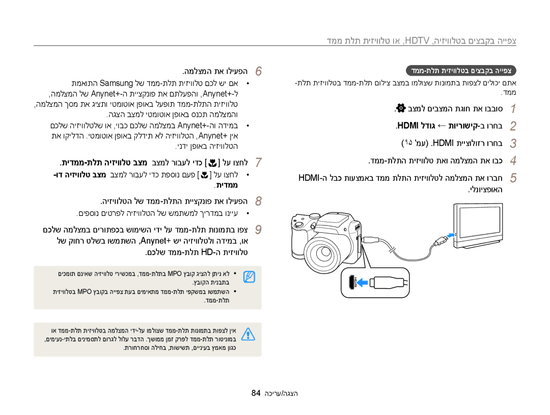 Samsung EC-WB100ZBABIL manual תידממ, דממ-תלת תיזיוולטב םיצבקב הייפצ, 84 הצגה/עריכה 