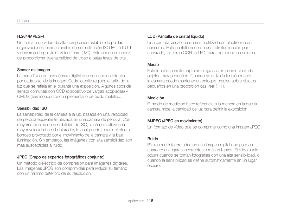 Samsung EC-WB100ZBARE1 manual 264/MPEG-4, Sensor de imagen, Sensibilidad ISO, Jpeg Grupo de expertos fotográficos conjunto 