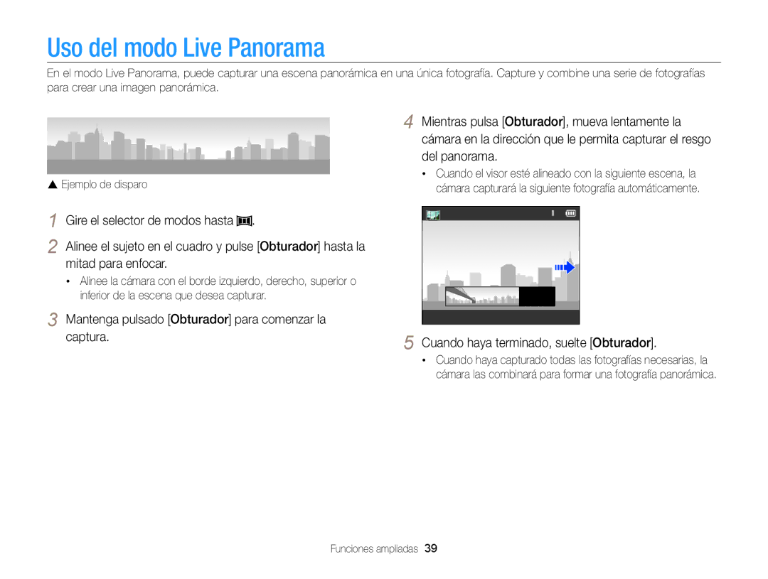 Samsung EC-WB100ZBABE1, EC-WB100ZBARE1, EC-WB100ZBABIL Uso del modo Live Panorama, Mitad para enfocar,  Ejemplo de disparo 