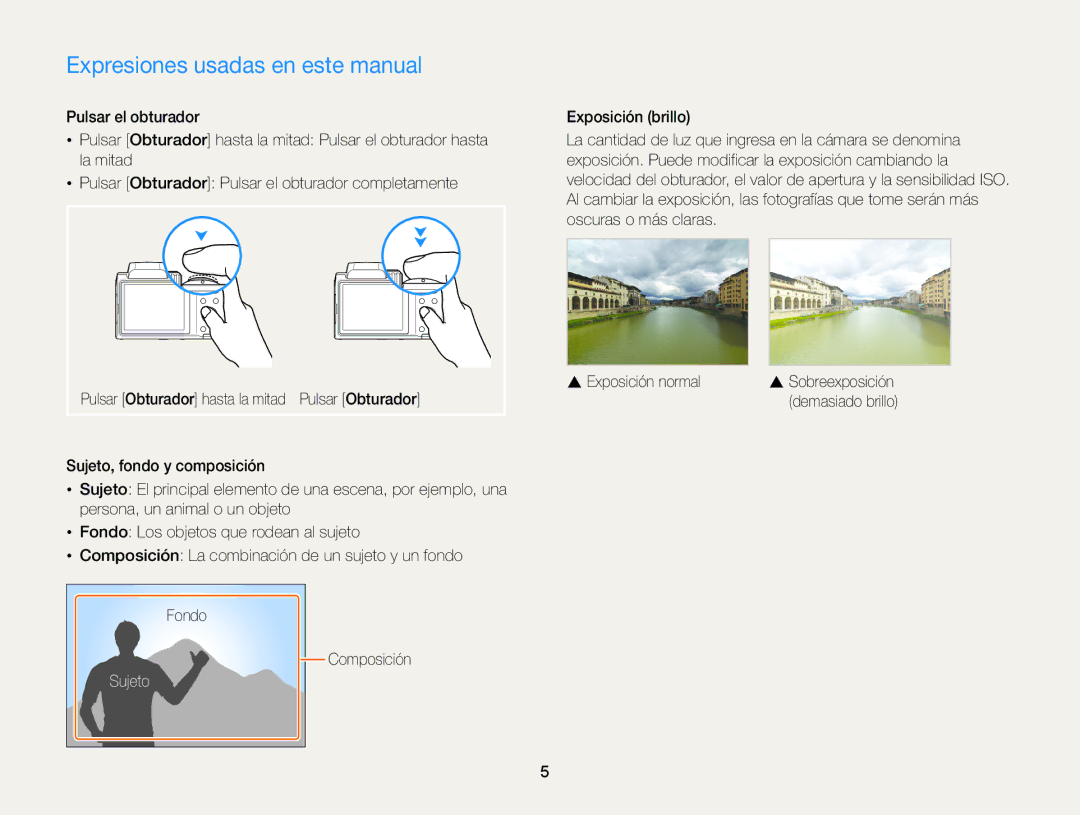 Samsung EC-WB100ZBARE1, EC-WB100ZBABE1, EC-WB100ZBABIL Expresiones usadas en este manual, Sujeto 