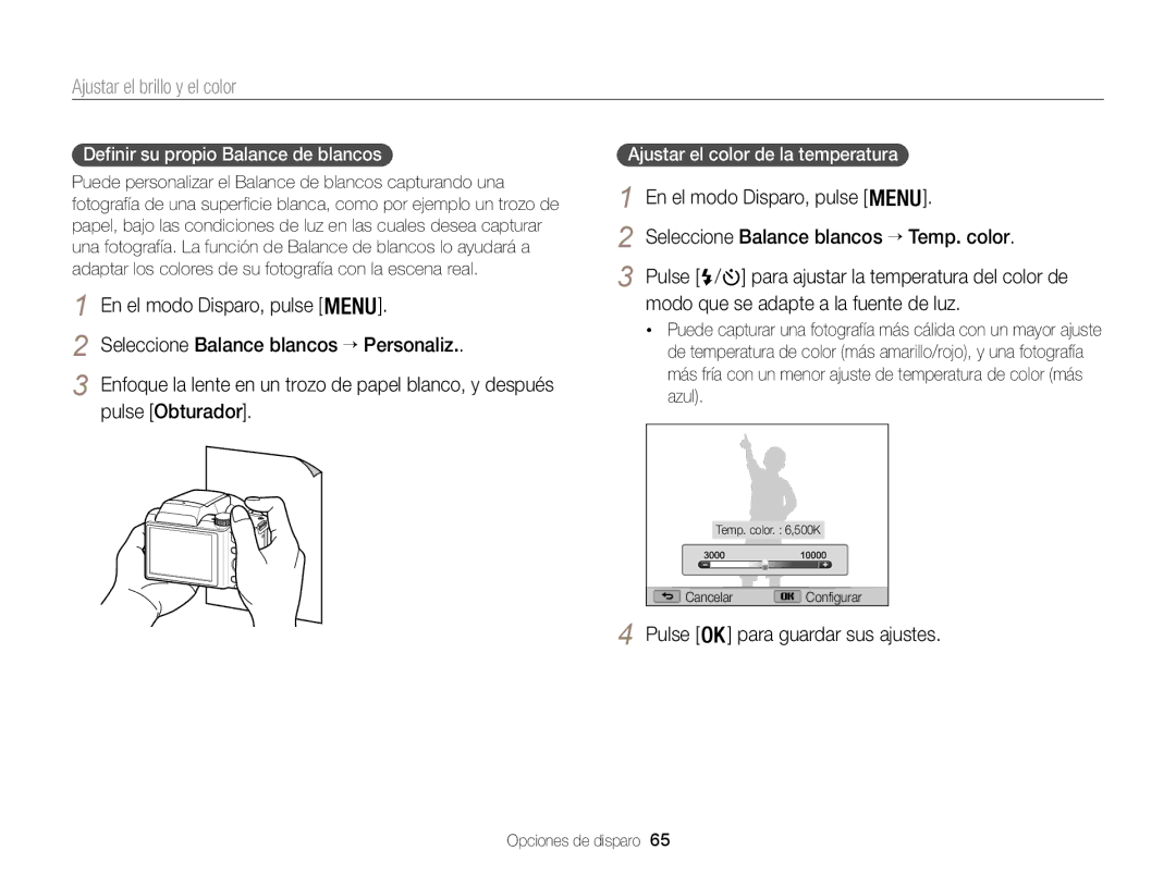 Samsung EC-WB100ZBARE1 manual Pulse Obturador, Modo que se adapte a la fuente de luz, Definir su propio Balance de blancos 