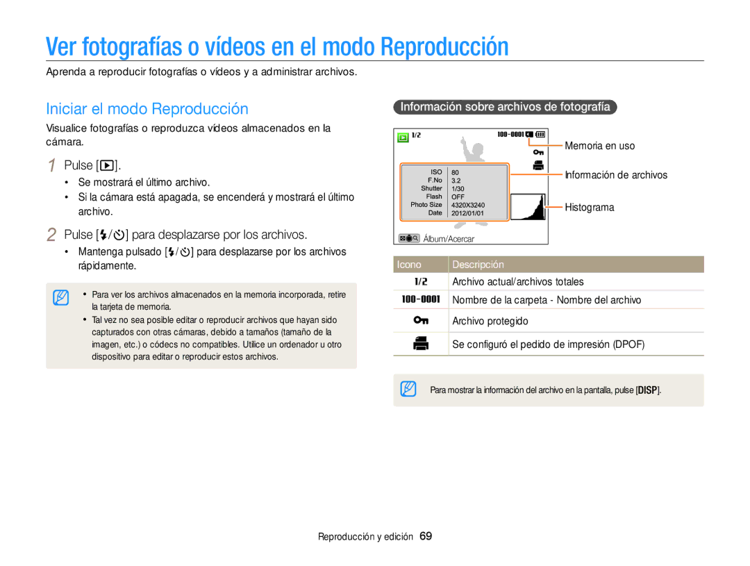 Samsung EC-WB100ZBABE1 manual Ver fotografías o vídeos en el modo Reproducción, Iniciar el modo Reproducción, Icono 