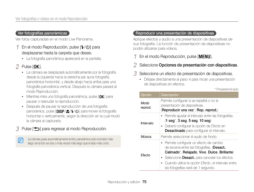 Samsung EC-WB100ZBABE1, EC-WB100ZBARE1 manual Pulse para regresar al modo Reproducción, Ver fotografías panorámicas 