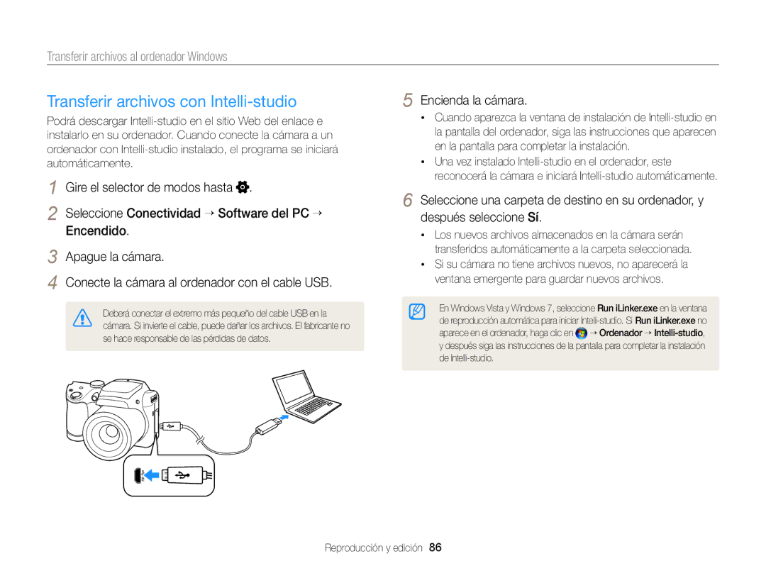 Samsung EC-WB100ZBARE1 manual Transferir archivos con Intelli-studio, Transferir archivos al ordenador Windows, Encendido 