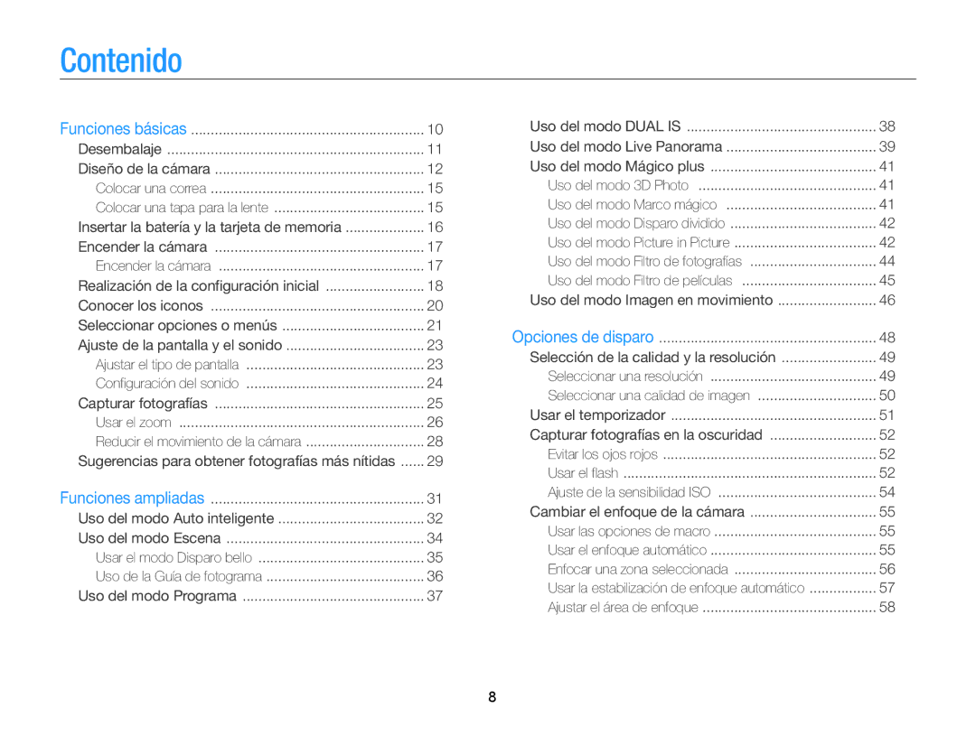 Samsung EC-WB100ZBARE1, EC-WB100ZBABE1, EC-WB100ZBABIL manual Contenido 