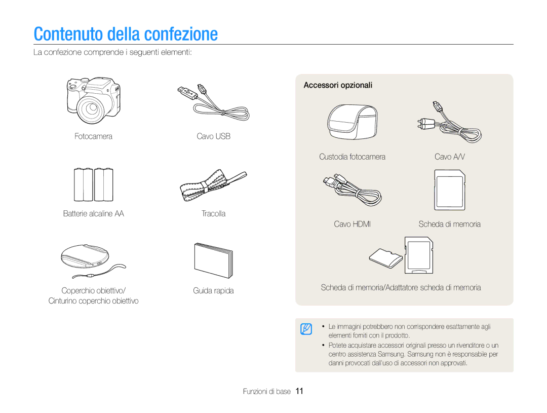 Samsung EC-WB100ZBARE1, EC-WB100ZBABE1 manual Contenuto della confezione 