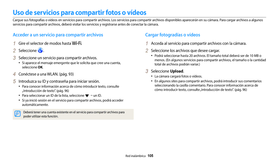 Samsung EC-WB1100BPBE1 manual Uso de servicios para compartir fotos o vídeos, Acceder a un servicio para compartir archivos 