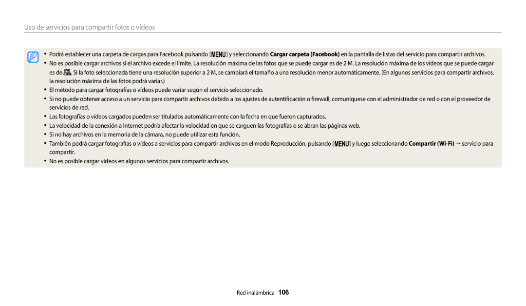 Samsung EC-WB1100BPRE1, EC-WB1100BPBE1 manual Uso de servicios para compartir fotos o vídeos 