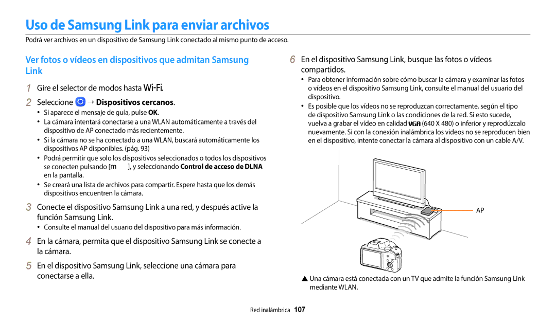 Samsung EC-WB1100BPBE1, EC-WB1100BPRE1 manual Uso de Samsung Link para enviar archivos, Seleccione  Dispositivos cercanos 