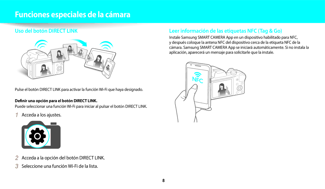 Samsung EC-WB1100BPRE1, EC-WB1100BPBE1 manual Acceda a los ajustes, Definir una opción para el botón Direct Link 