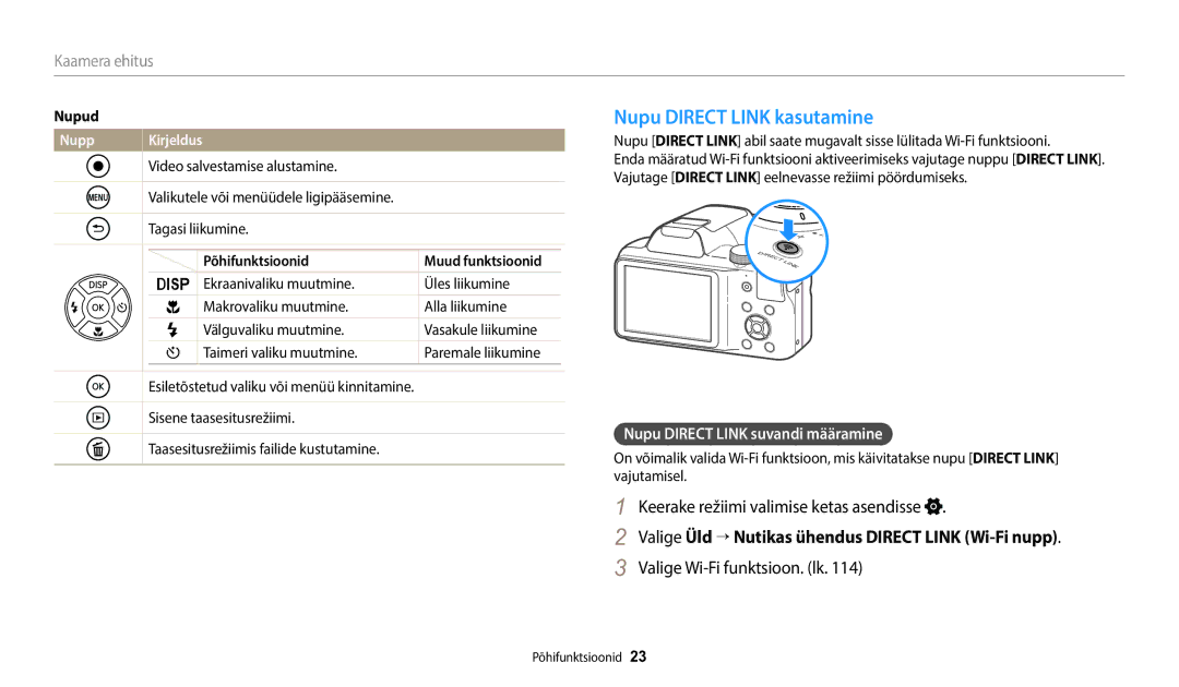 Samsung EC-WB1100BPBE2 Nupu Direct Link kasutamine, Keerake režiimi valimise ketas asendisse, Valige Wi-Fi funktsioon. lk 