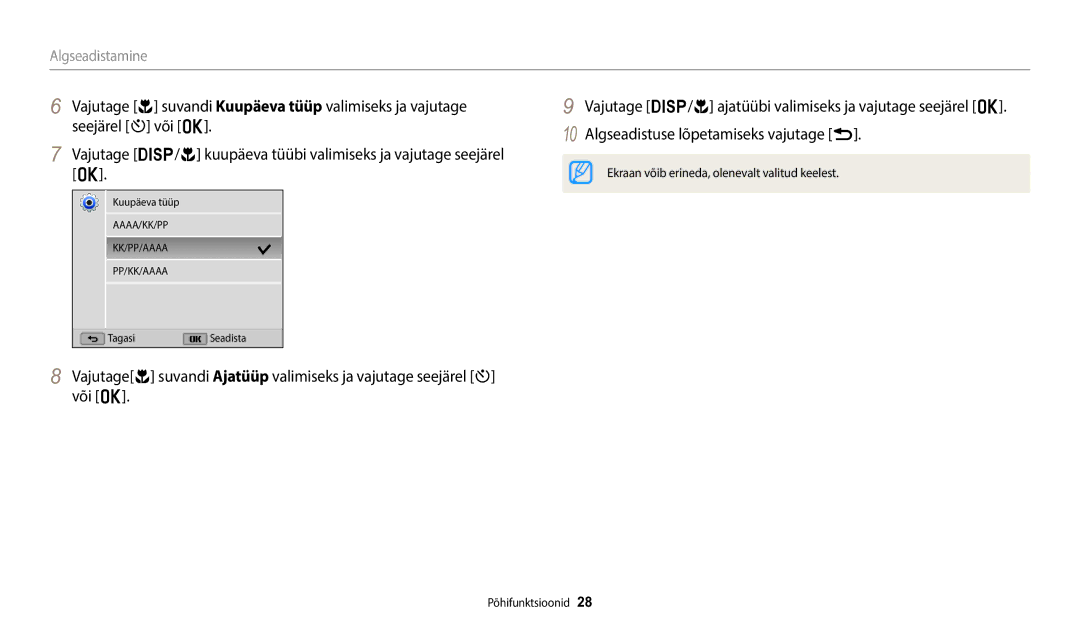 Samsung EC-WB1100BPBE2 manual Algseadistamine 