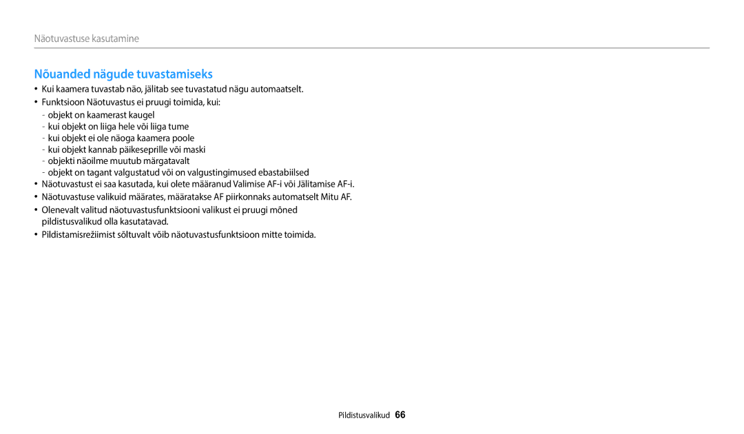 Samsung EC-WB1100BPBE2 manual Nõuanded nägude tuvastamiseks 