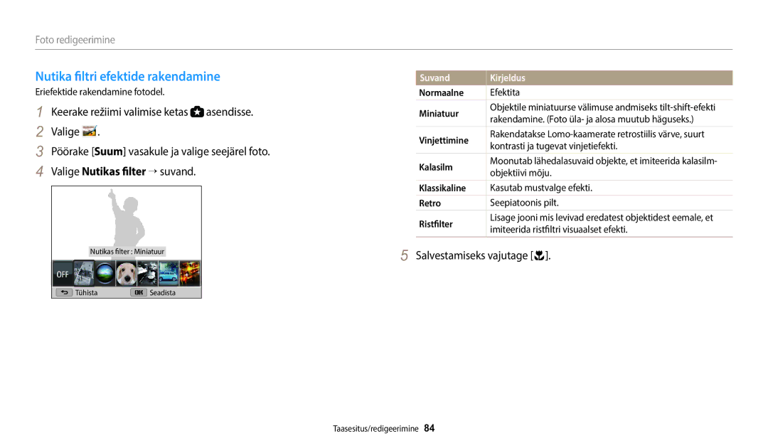 Samsung EC-WB1100BPBE2 Nutika filtri efektide rakendamine, Foto redigeerimine, Eriefektide rakendamine fotodel, Normaalne 