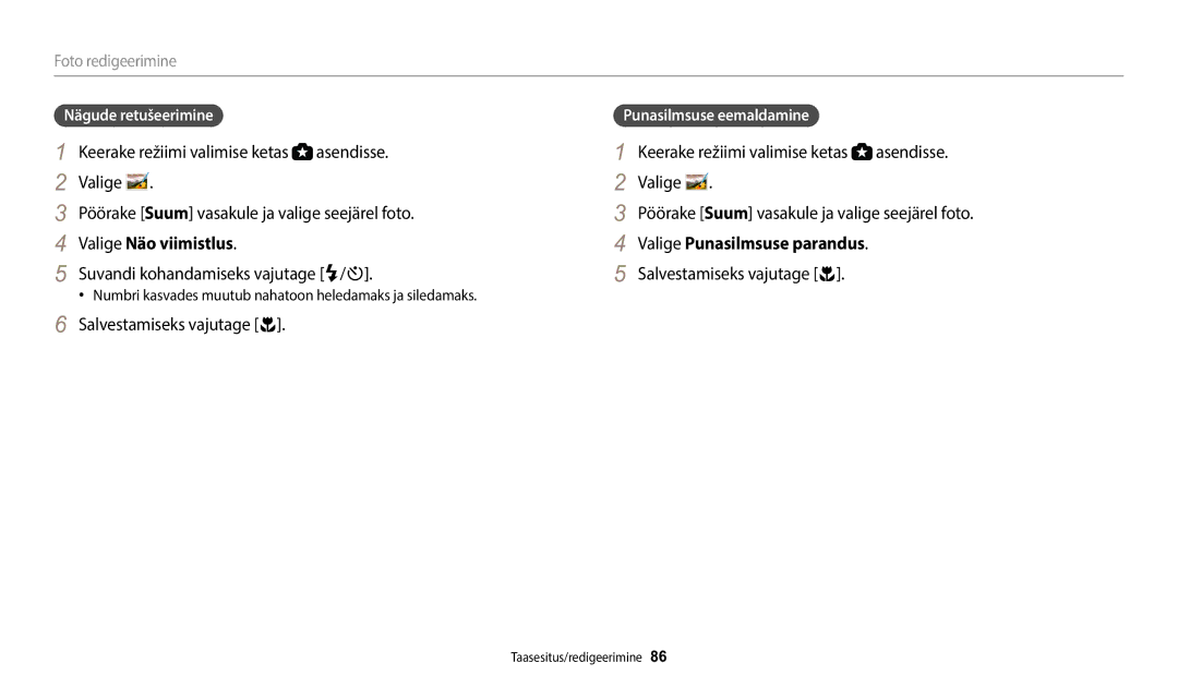 Samsung EC-WB1100BPBE2 manual Valige Pöörake Suum vasakule ja valige seejärel foto, Valige Näo viimistlus 