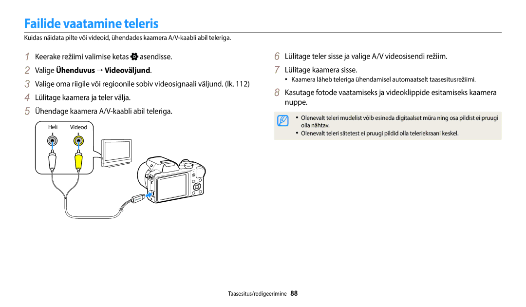 Samsung EC-WB1100BPBE2 manual Failide vaatamine teleris, Valige Ühenduvus → Videoväljund 