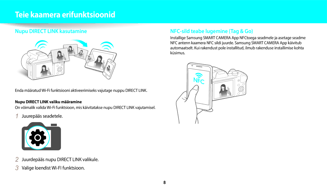 Samsung EC-WB1100BPBE2 manual Juurepääs seadetele, Nupu Direct Link valiku määramine 