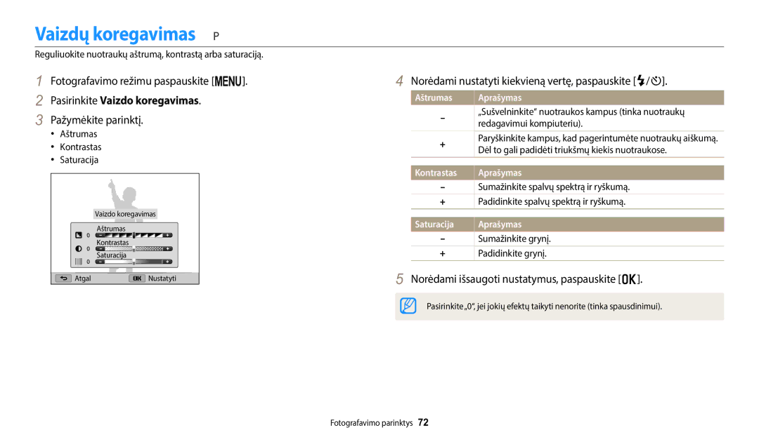 Samsung EC-WB1100BPBE2 manual Vaizdų koregavimas, Pasirinkite Vaizdo koregavimas 