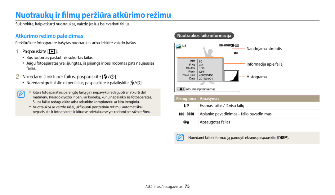 Samsung EC-WB1100BPBE2 manual Nuotraukų ir filmų peržiūra atkūrimo režimu, Atkūrimo režimo paleidimas, Paspauskite P 