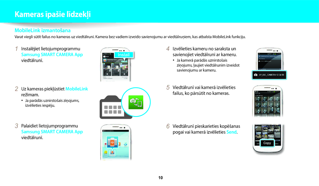 Samsung EC-WB1100BPBE2 Uz kameras piekļūstiet MobileLink režīmam, Ja parādās uznirstošais ziņojums, izvēlieties iespēju 