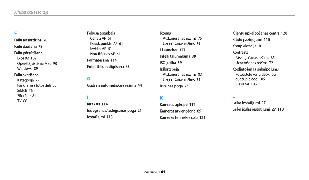 Samsung EC-WB1100BPBE2 Alfabētiskais rādītājs, Pasts Operētājsistēma Mac Windows, Centra AF Daudzpunktu AF Izvēles AF 