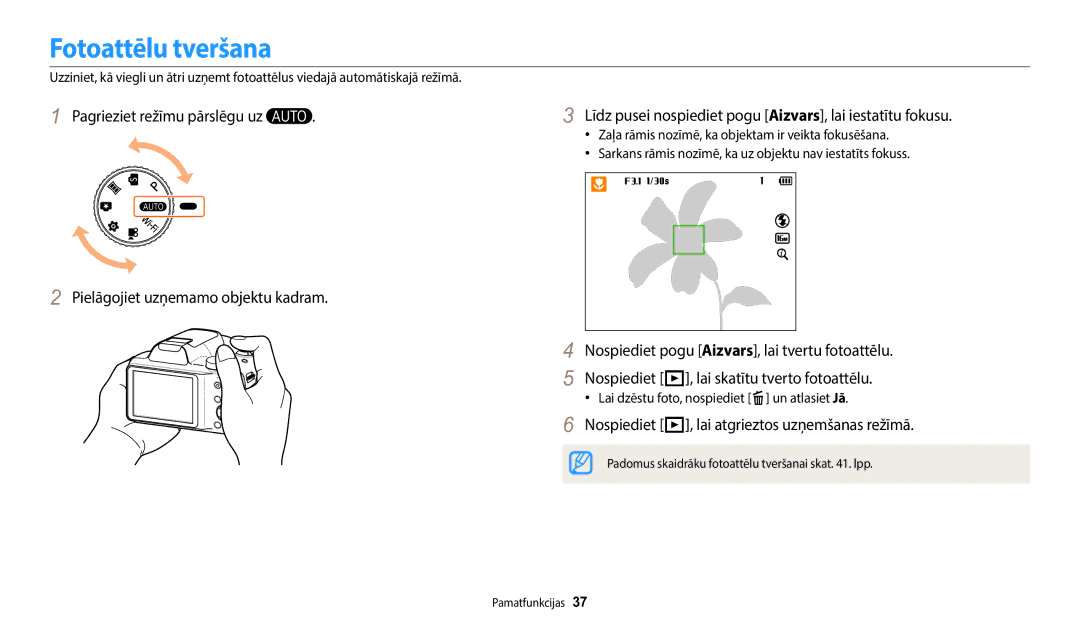 Samsung EC-WB1100BPBE2 manual Fotoattēlu tveršana, Nospiediet P, lai atgrieztos uzņemšanas režīmā 