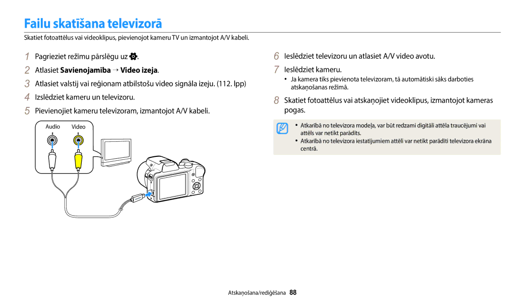 Samsung EC-WB1100BPBE2 manual Failu skatīšana televizorā, Atlasiet Savienojamība → Video izeja 