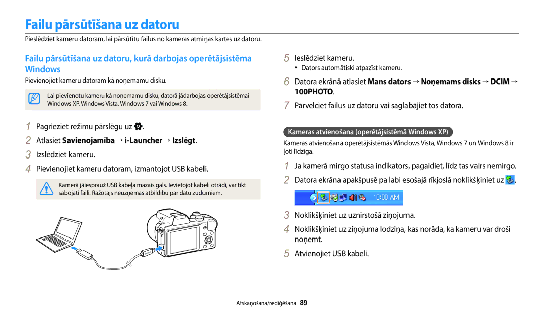 Samsung EC-WB1100BPBE2 manual Failu pārsūtīšana uz datoru, Atlasiet Savienojamība → i-Launcher → Izslēgt 