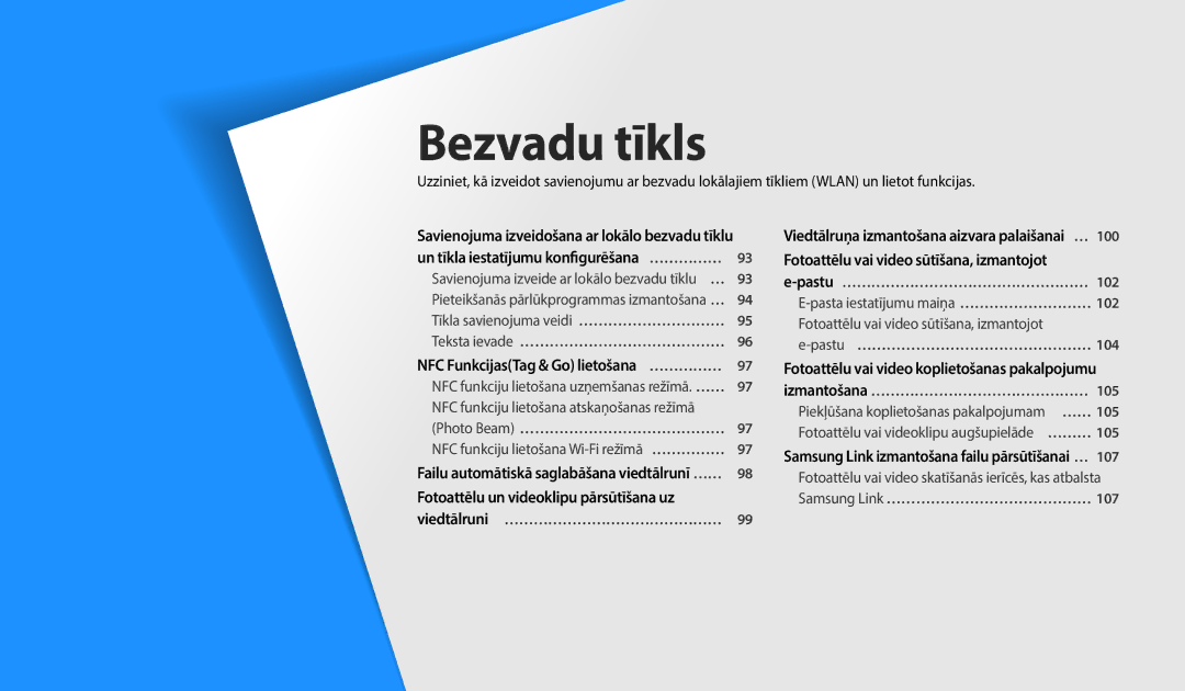 Samsung EC-WB1100BPBE2 manual NFC FunkcijasTag & Go lietošana … ……………, Samsung Link izmantošana failu pārsūtīšanai …… 
