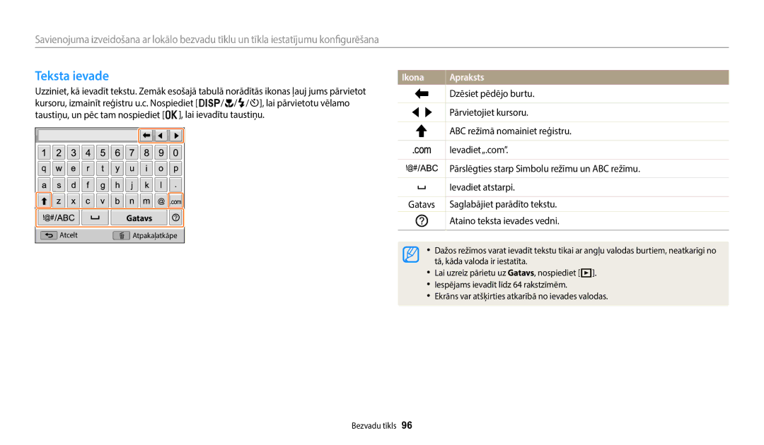 Samsung EC-WB1100BPBE2 manual Teksta ievade 