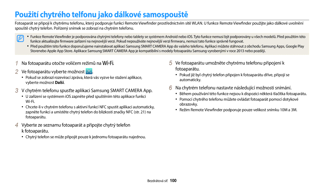 Samsung EC-WB1100BPRE3, EC-WB1100BPBE3 manual Použití chytrého telfonu jako dálkové samospouště 