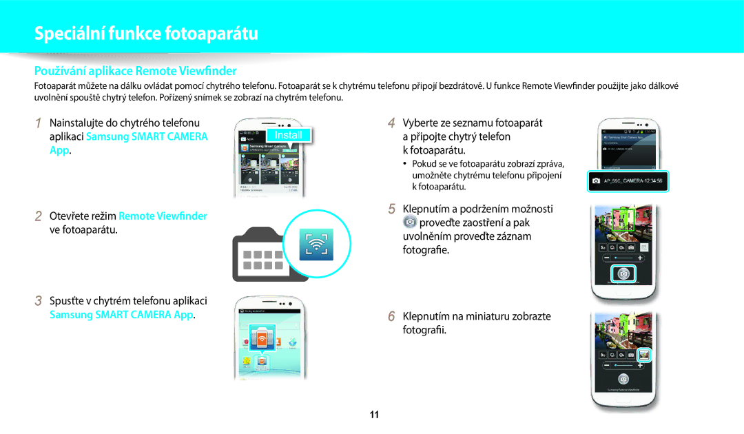 Samsung EC-WB1100BPBE3, EC-WB1100BPRE3 manual Používání aplikace Remote Viewfinder 