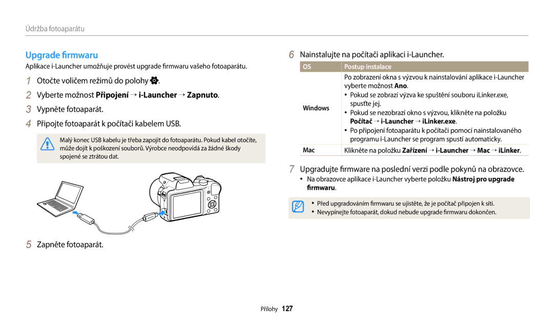 Samsung EC-WB1100BPBE3, EC-WB1100BPRE3 Upgrade firmwaru, Nainstalujte na počítači aplikaci i-Launcher, Postup instalace 