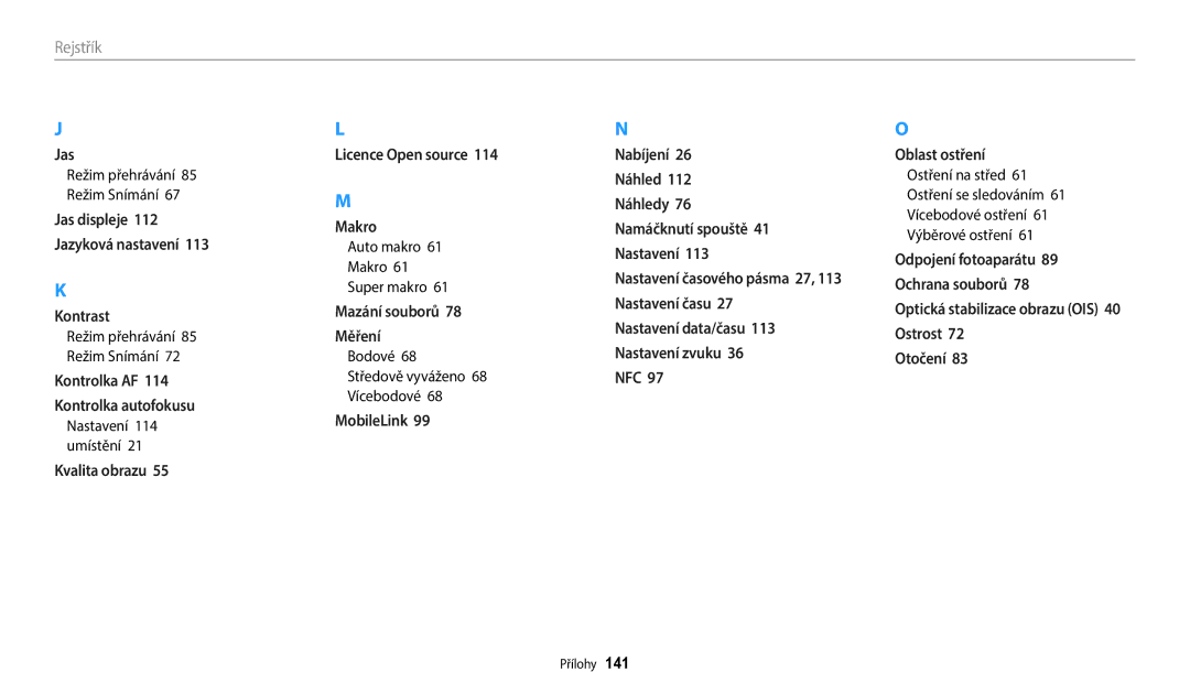 Samsung EC-WB1100BPBE3, EC-WB1100BPRE3 manual Rejstřík, Kontrast 