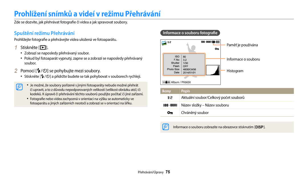 Samsung EC-WB1100BPBE3 manual Prohlížení snímků a videí v režimu Přehrávání, Spuštění režimu Přehrávání, Stiskněte P 