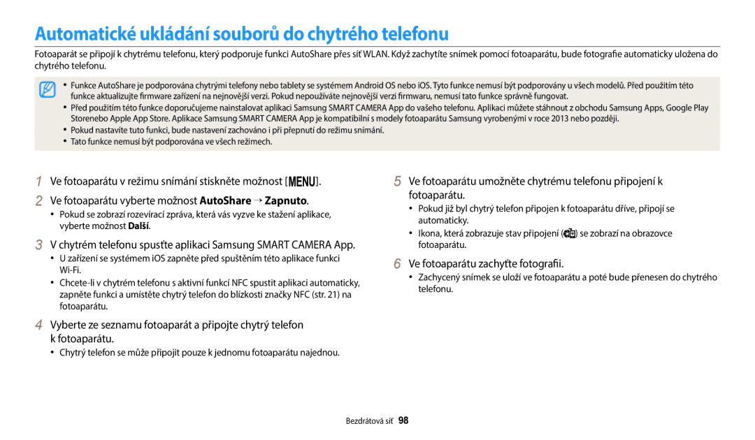 Samsung EC-WB1100BPRE3 manual Automatické ukládání souborů do chytrého telefonu, Ve fotoaparátu zachyťte fotografii 