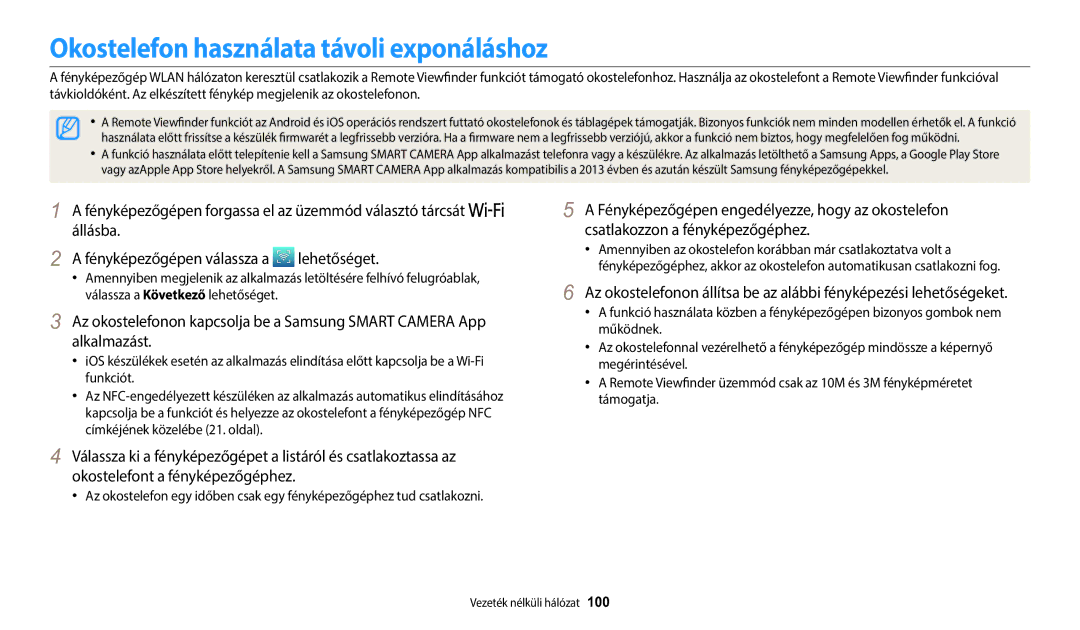 Samsung EC-WB1100BPRE3, EC-WB1100BPBE3 manual Okostelefon használata távoli exponáláshoz 