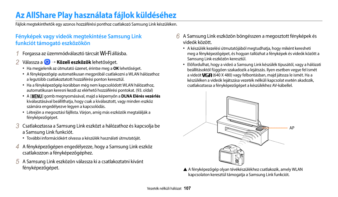 Samsung EC-WB1100BPBE3, EC-WB1100BPRE3 manual Az AllShare Play használata fájlok küldéséhez, Funkciót támogató eszközökön 