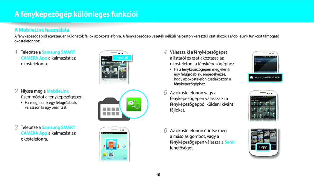 Samsung EC-WB1100BPRE3, EC-WB1100BPBE3 manual MobileLink használata, Niyssa meg a MobileLink üzemmódot a fényképezőgépen 