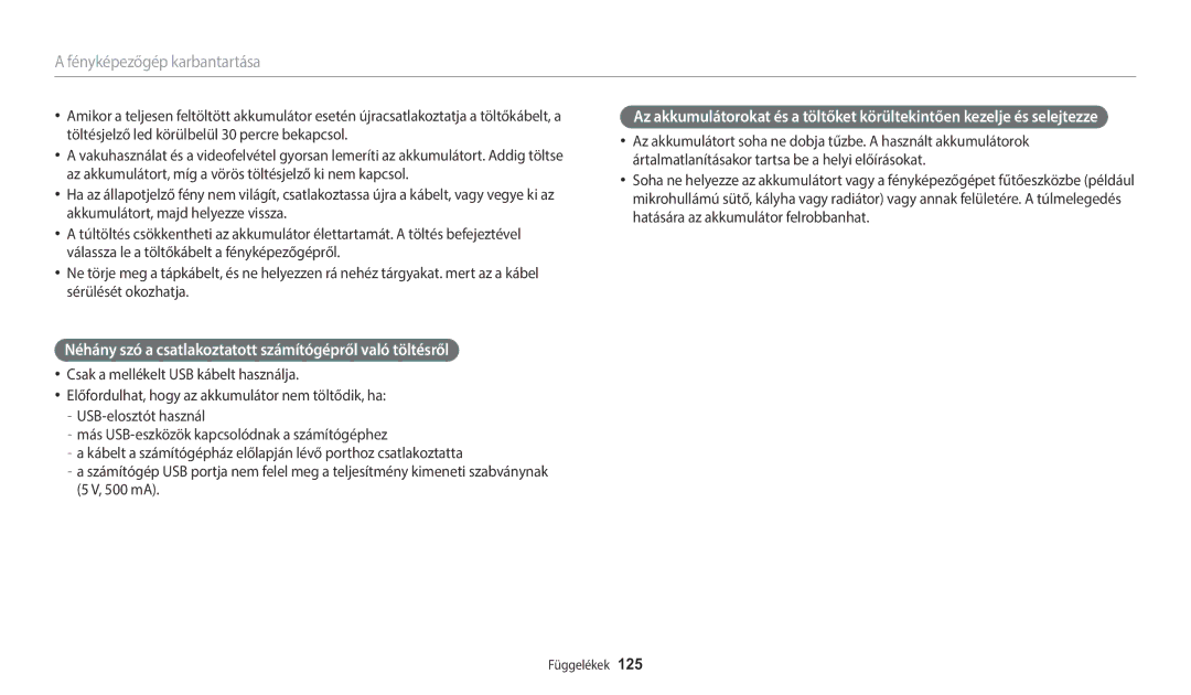 Samsung EC-WB1100BPBE3, EC-WB1100BPRE3 manual Néhány szó a csatlakoztatott számítógépről való töltésről 